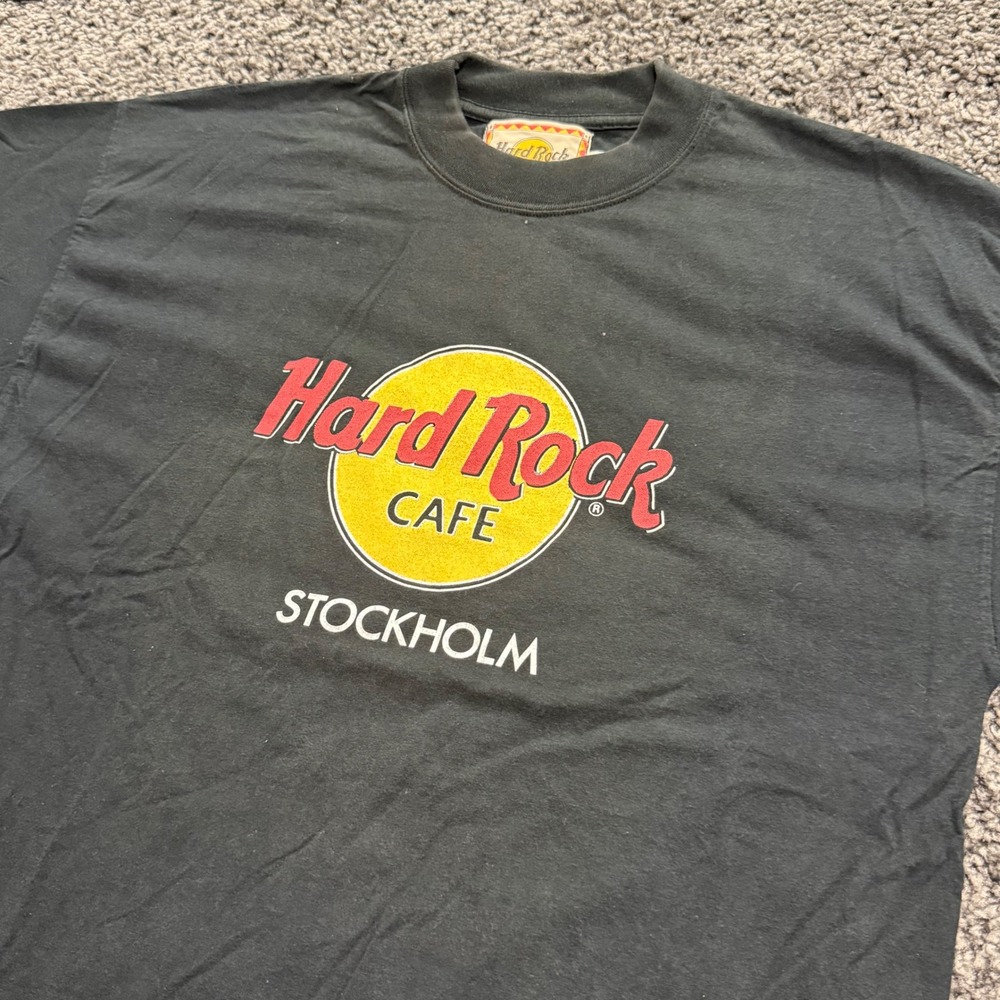 Vintage Hard Rock Cafe T Shirt Mens Black Excellent Stockholm Graphic Large